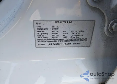 2020 Tesla Model Y Long Range Dual Motor All-Wheel Drive from USA, damaged, VIN 5YJYGDEE1LF056089